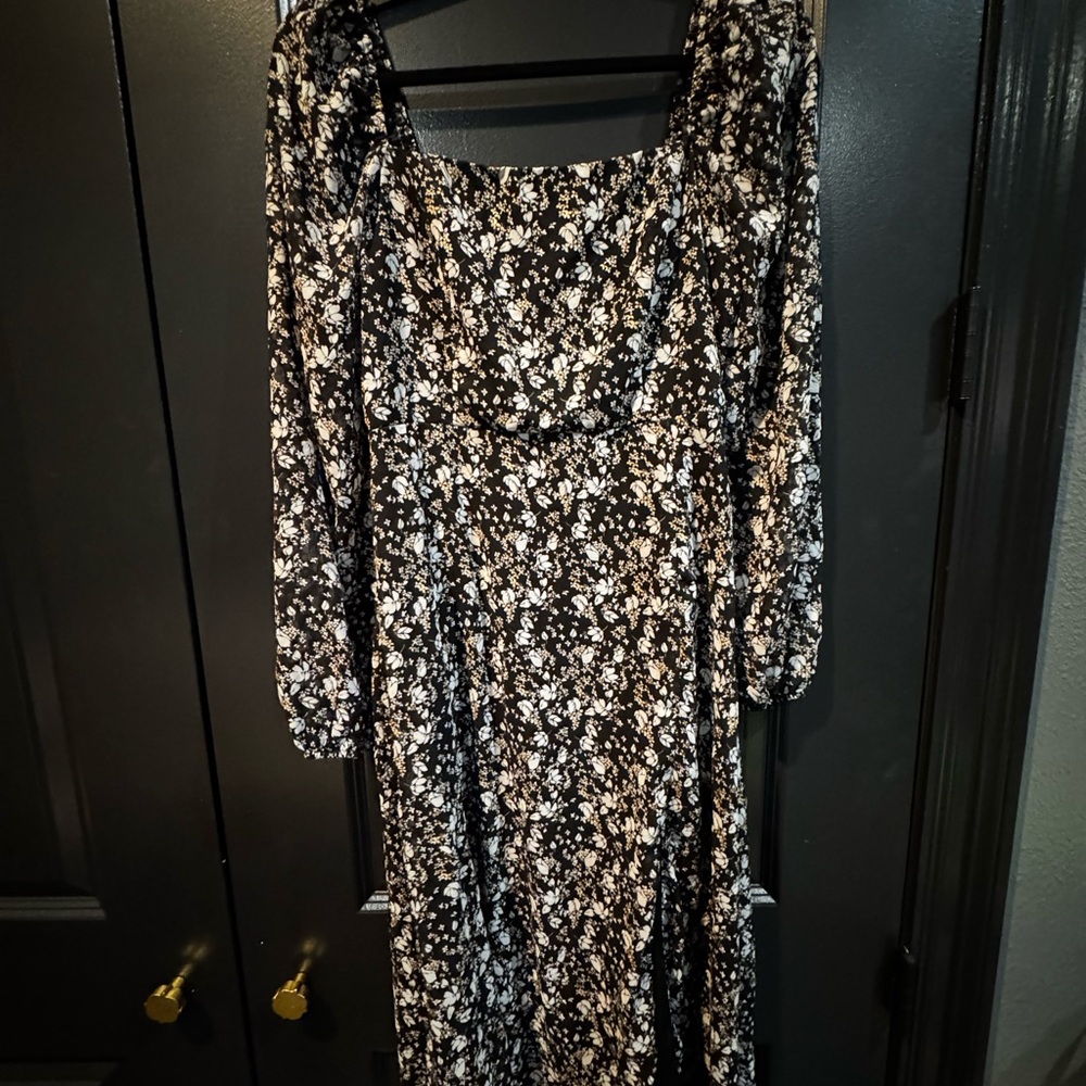Audrey Black and White Floral Long Sleeve Dress